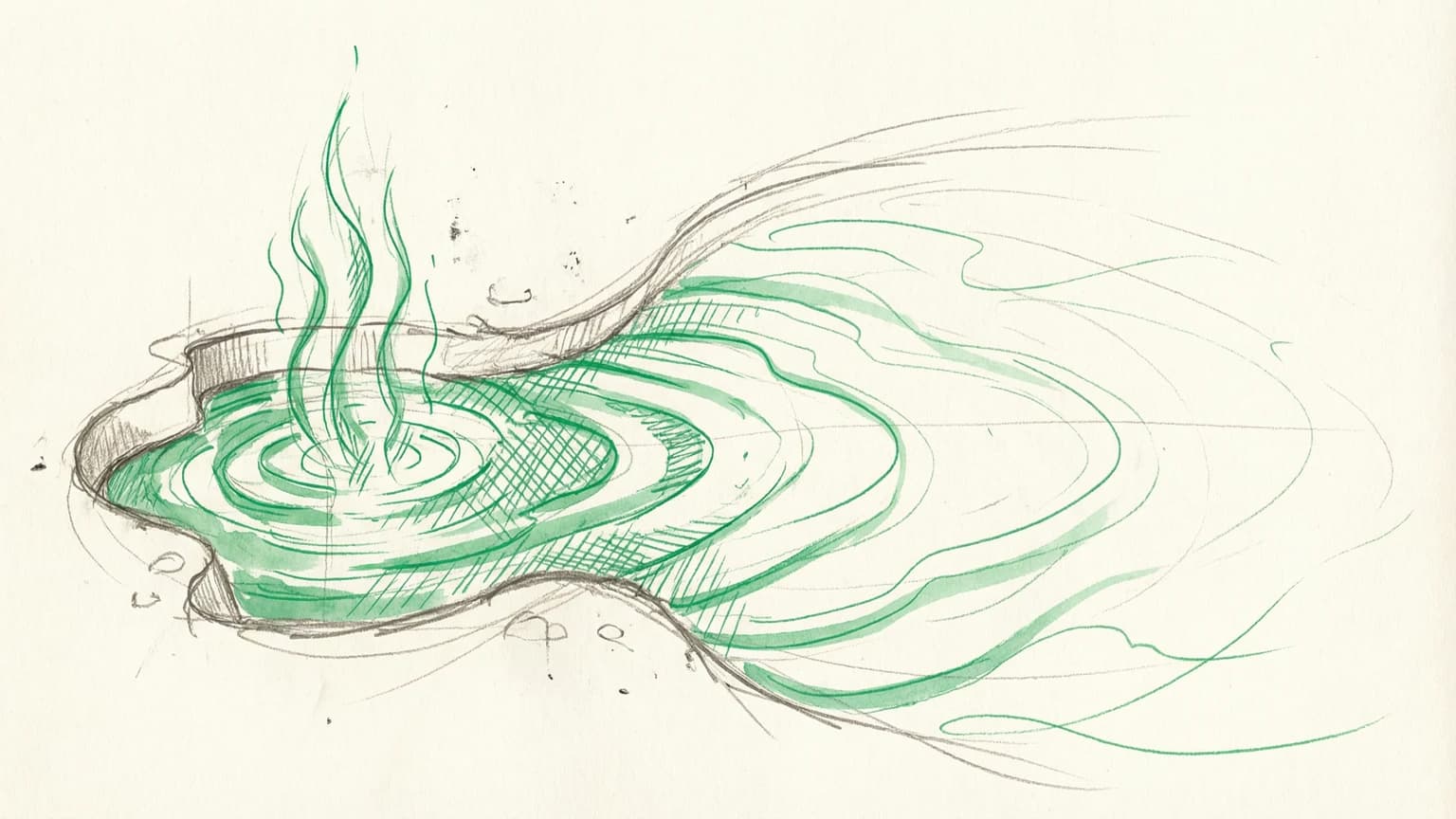 Abstract illustration of rising heat waves distorting a calm surface